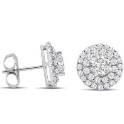 Diamond Stud Earrings | 14K White Gold 3 Carat Diamond Halo Stud Earrings | SuperJeweler