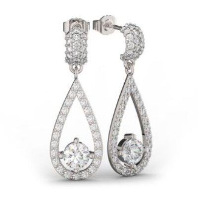 Diamond Drop Earrings | 14K White Gold 3 Carat Diamond Halo Teardrop Earrings