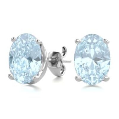 Aquamarine Earrings | March Birthstone | 1 1/2ct Oval Aquamarine Stud Earrings In Sterling Silver