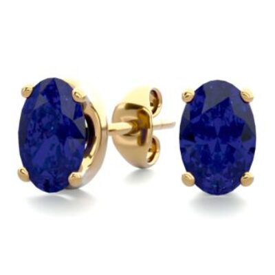 Sapphire Earrings | September Birthstone | 1ct Oval Sapphire Stud Earrings In 14K Yellow Gold Over Sterling Silver | SuperJeweler