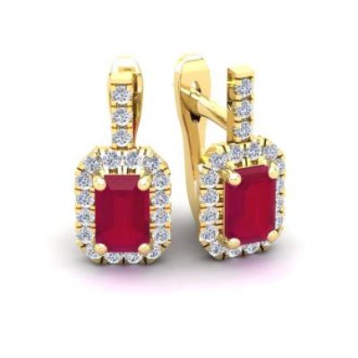 Ruby Earrings | July Birthstone | 1 1/4ct Oval Ruby and Halo Diamond Stud Earrings In 14K Yellow Gold | SuperJeweler