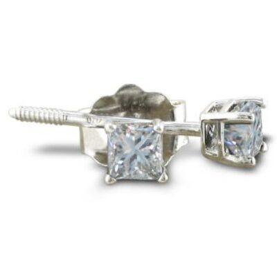 Diamond Stud Earrings | 1/3ct Princess Diamond Stud Earrings In 14k White Gold | SuperJeweler