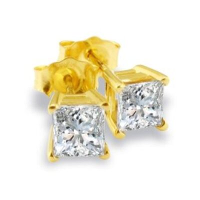 Diamond Stud Earrings |  3/4ct Fine Quality Princess Diamond Stud Earrings In Yellow Gold | SuperJeweler