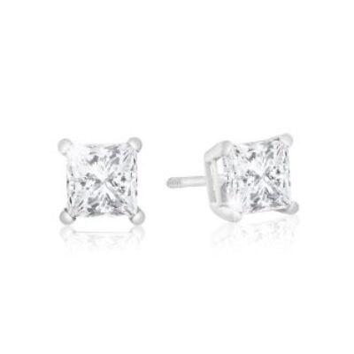 Diamond Stud Earrings | 1ct Princess Cut Diamond Stud Earrings in 14k White Gold. Amazing Clearance Price! | SuperJeweler