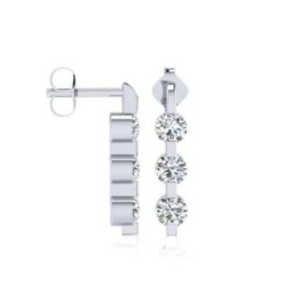 Diamond Drop Earrings | 1/4ct Three Diamond Linear Earrings In 14K White Gold