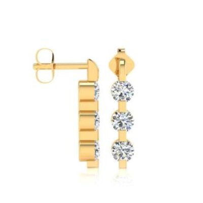 Diamond Drop Earrings | 1/4ct Three Diamond Linear Earrings In 14K Yellow Gold