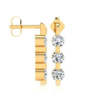 Diamond Drop Earrings | 1ct Three Diamond Linear Earrings In 14K Yellow Gold