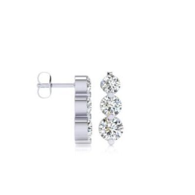 Diamond Drop Earrings | 1/4ct Three Diamond Graduated Drop Earrings In 14K White Gold