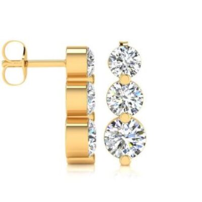 Diamond Drop Earrings | 1ct Three Diamond Graduated Drop Earrings In 14K Yellow Gold