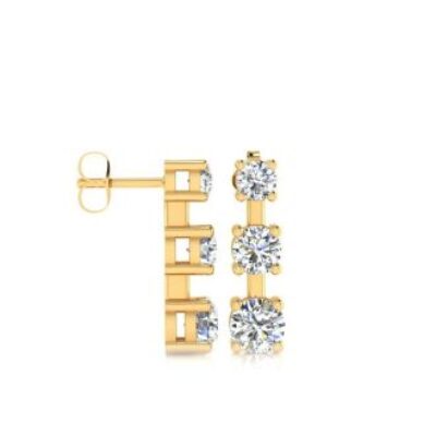 Diamond Drop Earrings | 1/2ct Three Diamond Drop Earrings In 14K Yellow Gold