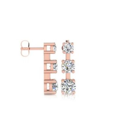 Diamond Drop Earrings | 1/2ct Three Diamond Drop Earrings In 14K Rose Gold