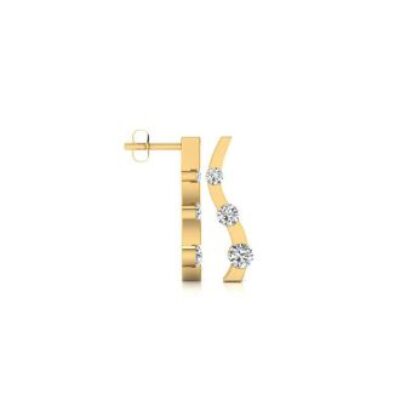 Diamond Drop Earrings | 1/4ct Three Diamond Curve Earrings In 14K Yellow Gold