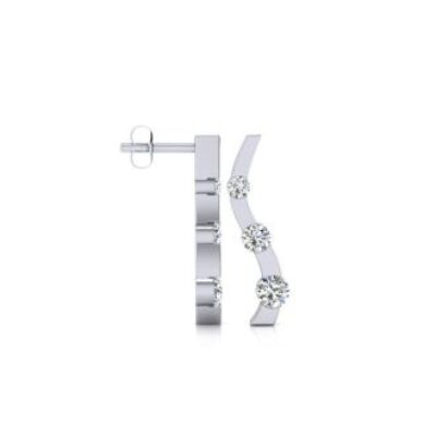 Diamond Drop Earrings | 1/2ct Three Diamond Curve Earrings In 14K White Gold