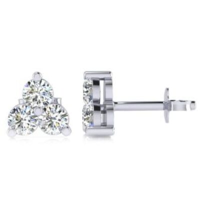 Three Diamond Earrings | 1/4ct Three Diamond Triangle Stud Earrings In 14K White Gold | SuperJeweler