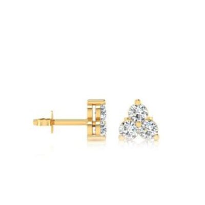 Three Diamond Earrings | 1/2ct Three Diamond Triangle Stud Earrings In 14K Yellow Gold | SuperJeweler