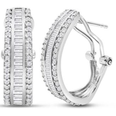 Diamond Hoop Earrings | 1 Carat Baguette and Round Colorless Diamond Hoop Earrings | SuperJeweler