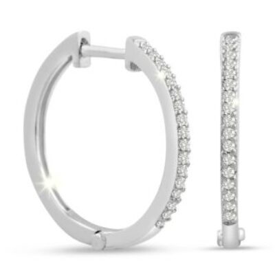 1/4ct Diamond Hoop Earrings in White Gold Overlay, Hidden Snap Backs | SuperJeweler.com