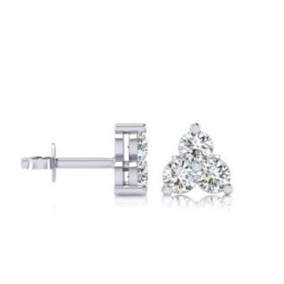 Three Diamond Earrings | 1ct Three Diamond Triangle Stud Earrings In 14K White Gold | SuperJeweler