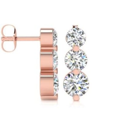 Diamond Drop Earrings | 1ct Three Diamond Graduated Drop Earrings In 14K Rose Gold