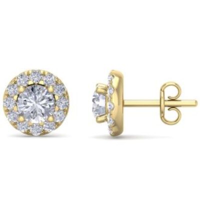 Diamond Stud Earrings | 1 1/2 Carat Halo Diamond Stud Earrings In 14 Karat Yellow Gold | SuperJeweler