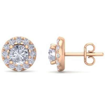 Diamond Stud Earrings | 1 1/2 Carat Halo Diamond Stud Earrings In 14 Karat Rose Gold | SuperJeweler