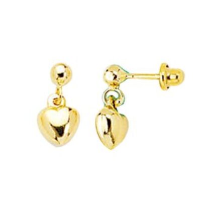 14 Karat Yellow Gold Kids Heart Dangle Earrings | SuperJeweler