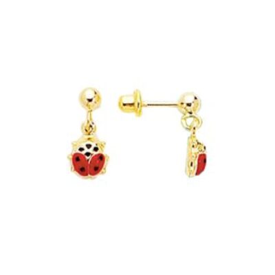 14 Karat Yellow Gold Kids Ladybug Dangle Earrings | SuperJeweler