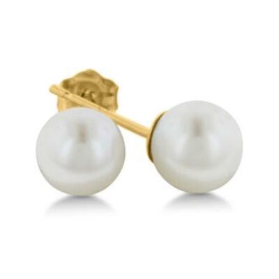 14 Karat Yellow Gold Kids 4MM Pearl Stud Earrings | SuperJeweler