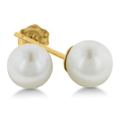 14 Karat Yellow Gold Kids 7MM Pearl Stud Earrings | SuperJeweler