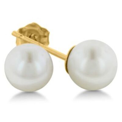 14 Karat Yellow Gold Kids 8MM Pearl Stud Earrings | SuperJeweler