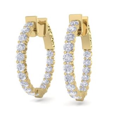 Diamond Hoop Earrings | 2 Carat Diamond Hoop Earrings In 14 Karat Yellow Gold, 3/4 Inch | SuperJeweler