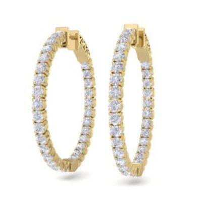 Diamond Hoop Earrings | 3 1/2 Carat Diamond Hoop Earrings In 14 Karat Yellow Gold, 1 Inch | SuperJeweler