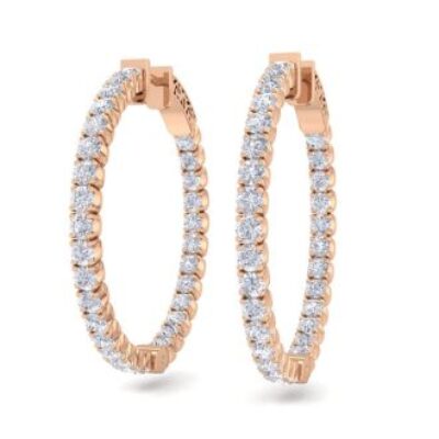 Diamond Hoop Earrings | 3 1/2 Carat Diamond Hoop Earrings In 14 Karat Rose Gold, 1 Inch | SuperJeweler