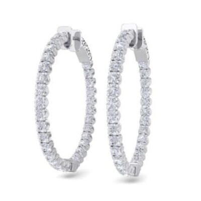 Diamond Hoop Earrings | 5 Carat Diamond Hoop Earrings In 14 Karat White Gold, 1 1/4 Inch | SuperJeweler