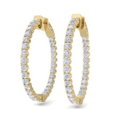 Diamond Hoop Earrings | 5 Carat Diamond Hoop Earrings In 14 Karat Yellow Gold, 1 1/4 Inch | SuperJeweler