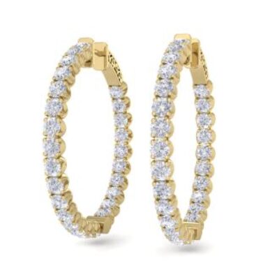 Diamond Hoop Earrings | 5 Carat Diamond Hoop Earrings In 14 Karat Yellow Gold, 1 1/2 Inches | SuperJeweler