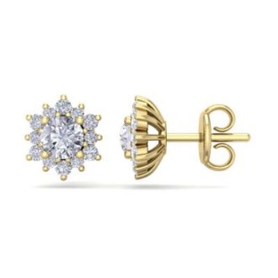 Moissanite Earrings | 1 Carat Round Shape Flower Halo Moissanite Stud Earrings In 14 Karat Yellow Gold| Lowest Moissanite Earring Prices | SuperJeweler