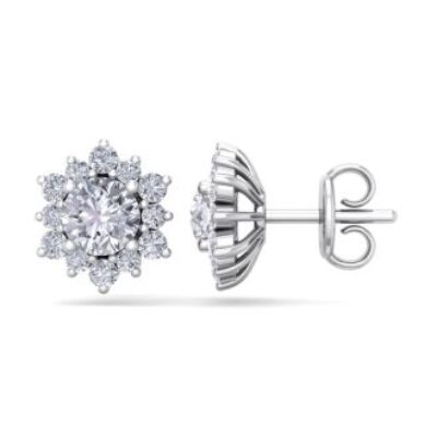 Diamond Stud Earrings | 1 1/2 Carat Round Shape Flower Halo Diamond Stud Earrings In 14 Karat White Gold | SuperJeweler