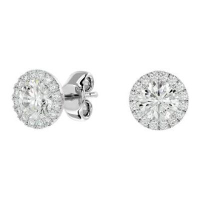 Moissanite Earrings | 1 1/4 Carat Halo Moissanite Stud Earrings In 14 Karat White Gold | SuperJeweler