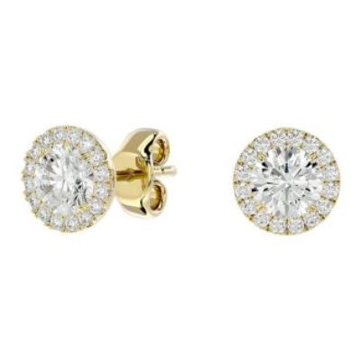 Moissanite Earrings | 1 1/4 Carat Halo Moissanite Stud Earrings In 14 Karat Yellow Gold | SuperJeweler