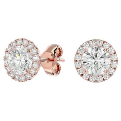 Moissanite Earrings | 2 1/2 Carat Halo Moissanite Stud Earrings In 14 Karat Rose Gold | SuperJeweler