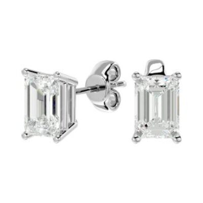 Moissanite Earrings | 1 1/2 Carat Emerald Shape Moissanite Stud Earrings In 14 Karat White Gold | SuperJeweler