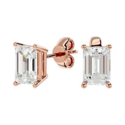 Moissanite Earrings | 1 1/2 Carat Emerald Shape Moissanite Stud Earrings In 14 Karat Rose Gold | SuperJeweler