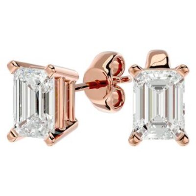 Moissanite Earrings | 2 Carat Emerald Shape Moissanite Stud Earrings In 14 Karat Rose Gold | SuperJeweler