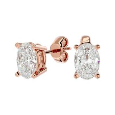 Moissanite Earrings | 1 1/2 Carat Oval Shape Moissanite Stud Earrings In 14 Karat Rose Gold | SuperJeweler