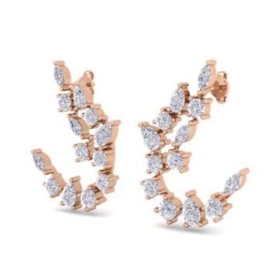 Diamond Drop Earrings | 3 Carat Fancy Diamond Drop Earrings In 14 Karat Rose Gold