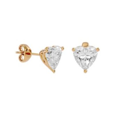 Moissanite Earrings | 1 Carat Heart Shape Moissanite Stud Earrings In 14 Karat Yellow Gold | SuperJeweler