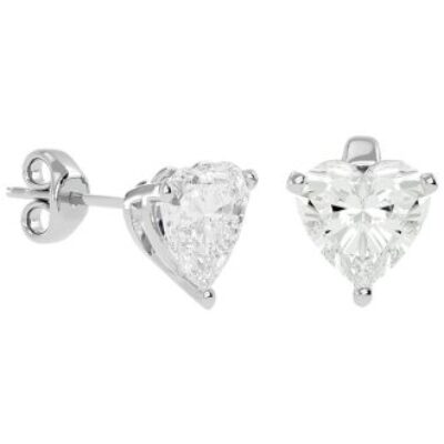 Moissanite Earrings | 2 Carat Heart Shape Moissanite Stud Earrings In 14 Karat White Gold | SuperJeweler