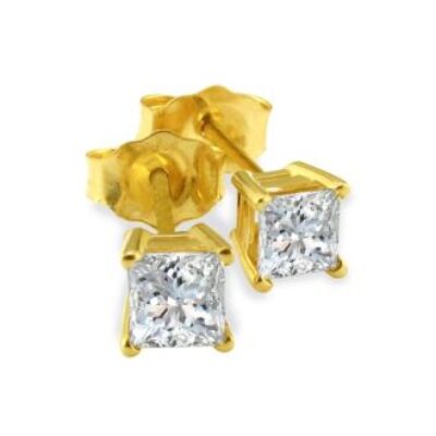 Diamond Stud Earrings | Closeout! 3/4ct Princess Diamond Stud Earrings In 14k Yellow Gold | SuperJeweler