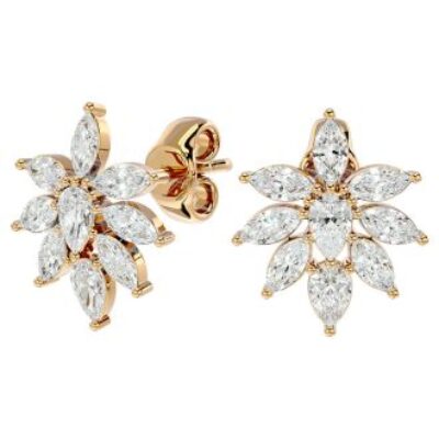 Diamond Drop Earrings | 2 Carat Fancy Diamond Cluster Stud Earrings In 14 Karat Yellow Gold